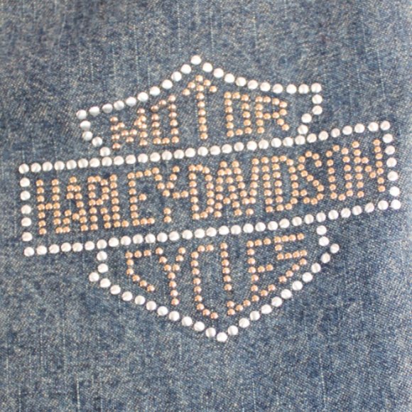 Harley Davidson Classic Blue Wash Logo Studded Boot/Flare Jeans, Size 12 - Picture 10 of 10